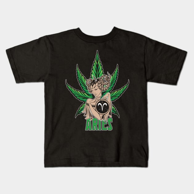 Aries Weed Shirt, Zodiac Cannabis, Aries Marijuana Shirt, Aries Gift, Aries Zodiac tee, Aries tee, zodiac birthday gift Kids T-Shirt by Moon Phase Design